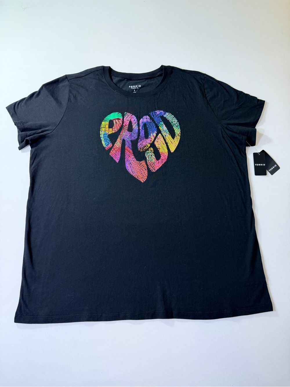 Torrid Black T Shirt Gay Pride Proud Rainbow Heart Graphic Women’s Sz 2 (2X) NWT